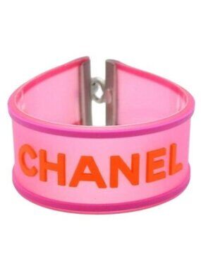 Chanel CC Logo 01 P Rubber Bracelet Pink Orange Jelly Bangle Cambon